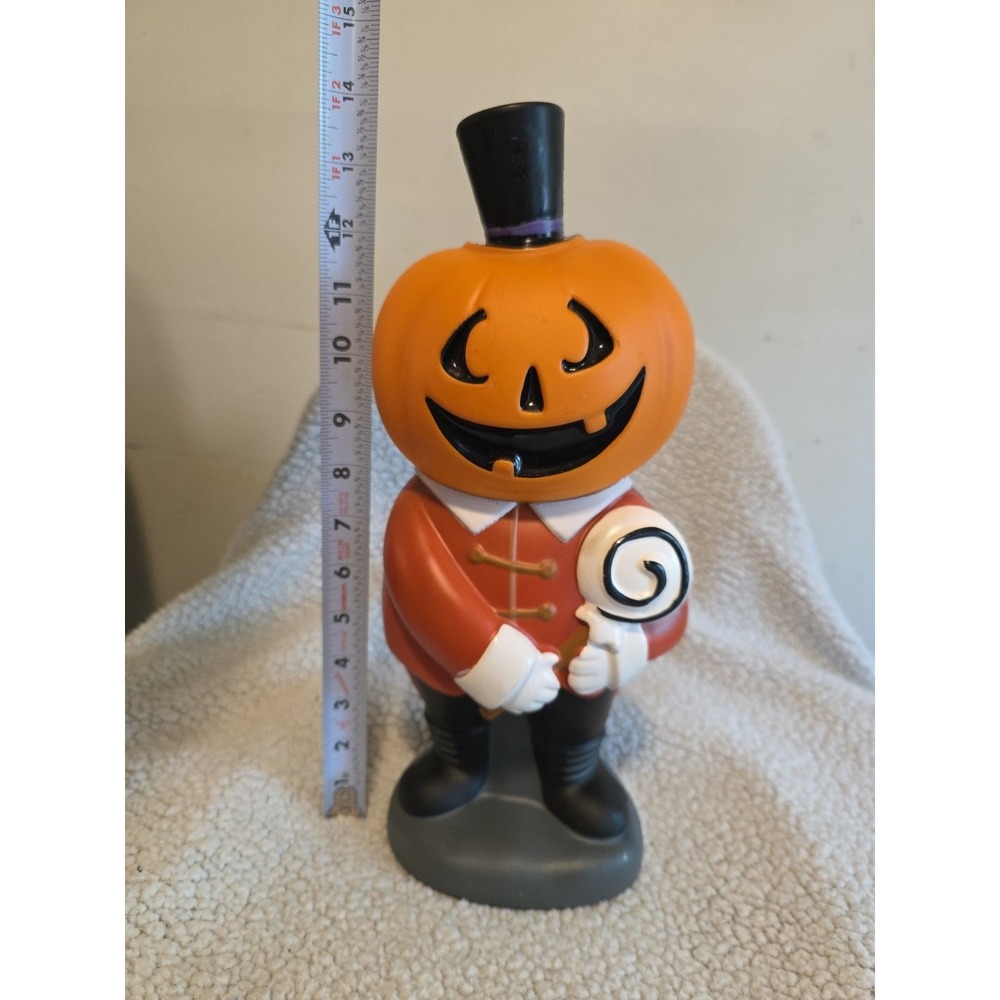 Vtg Halloween Pumpkin Man Light-Up‎ Deco Top Hat & Lollipop 12" Jack-O-Lantern - Picture 14 of 15